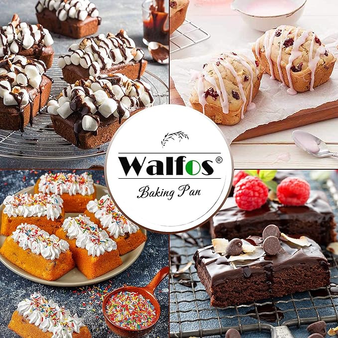 Walfos Silicone Mini Loaf pan, 12 Cavities Mini Bread Pan Brownie Pan, Food Grade & Non-stick, Ideal For Mini Bread, Brownie, Cornbread, Cheesecake & Chocolate, Set of 2