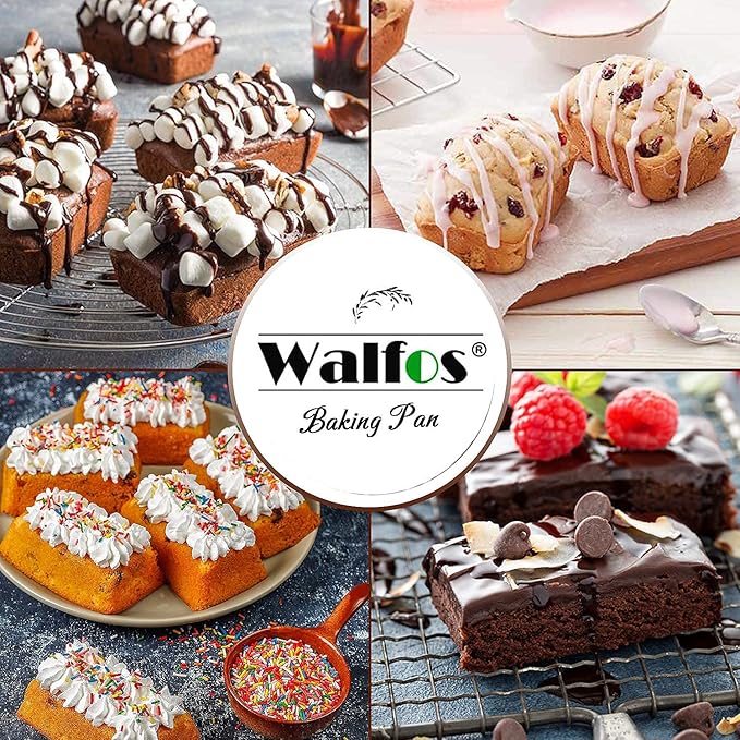 Walfos Silicone Mini Loaf pan, 12 Cavities Mini Bread Pan Brownie Pan, Food Grade & Non-stick, Ideal For Mini Bread, Brownie, Cornbread, Cheesecake & Chocolate