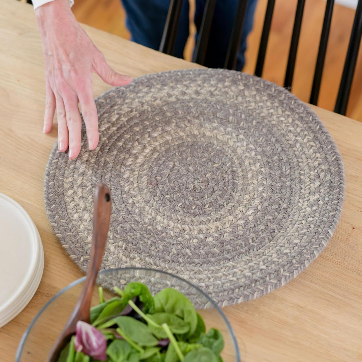 Grey Cloud Jute Woven Round Placemats Set of 6, 15", Warm Country Decor, Grey Table Mats - Vibrant Colors, Durable, Easy to Clean and Protects Furniture