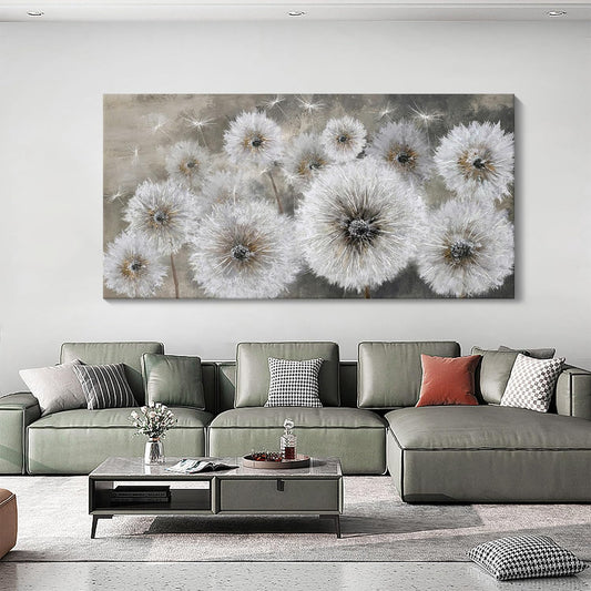 Pogusmavi Dandelion Farmhouse Wall Art for Living Room Pictures for Bedroom Wall Decor Canvas Paintings Framed Wall Picture for Bedroom Office Artwork Wall Decor Textured Art 30×60IN