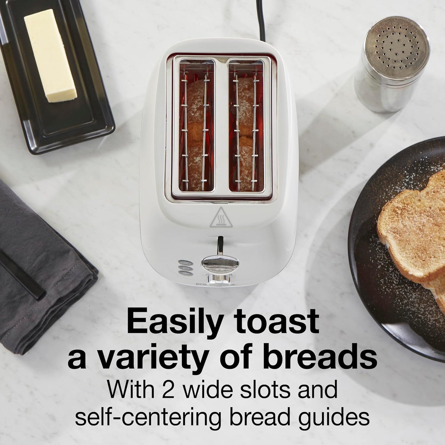 Proctor Silex Plastic 2 Slice Toaster, Bagel, Defrost & Cancel Buttons, Browning Control With 7 Shades, Auto Shutoff, Slide-Out Crumb Tray, Oat White (22660)