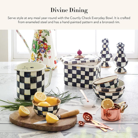 MACKENZIE-CHILDS Enamel Everyday Bowl, Serving Bowl for Entertaining, Extra-Small, Black-and-White Courtly Check, Set of 4