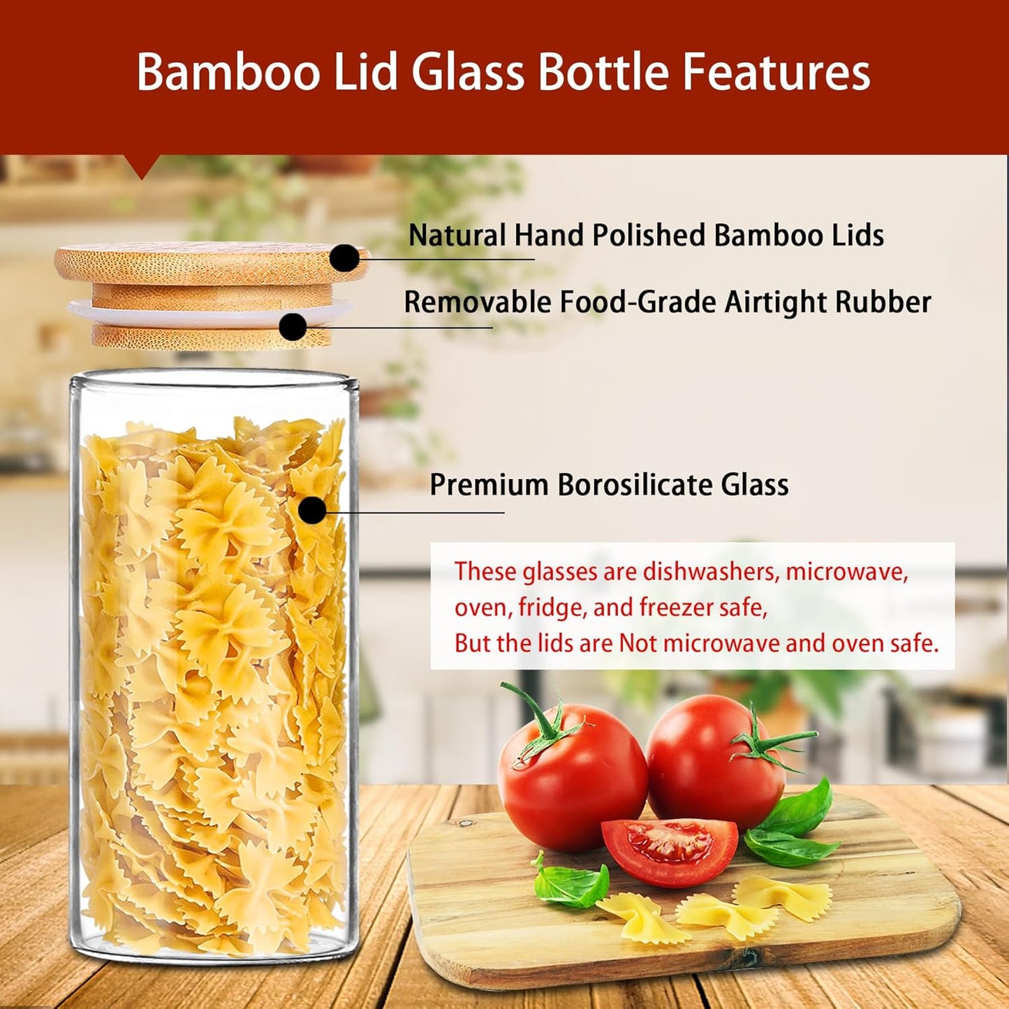 SLifeJars-32 oz Glass Jars with Bamboo Lids 8 pcs Glass Food Storage Containers with Airtight Bamboo Lids, Glass Canisters Stackable Kitchen Pantry bamboo lid for Coffee Beans, Rice, Sugar and More