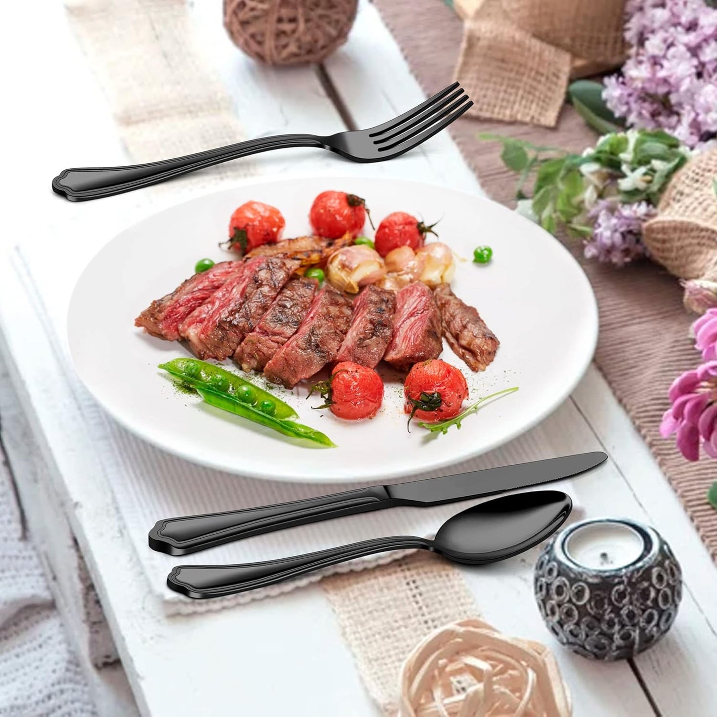 Herogo 20-Piece Black Silverware Set with Scalloped Edge, Stainless Steel Flatware Cutlery Set for 4, Modern Tableware Eating Utensils, Dishwasher Safe, Mirror Polished