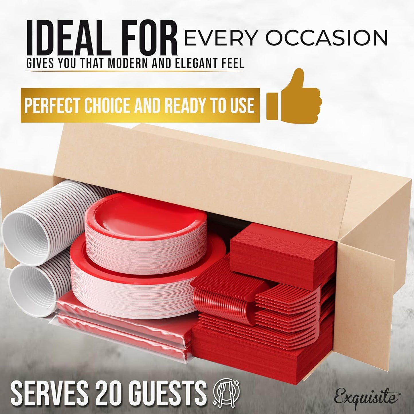 222 Pcs Red Paper Plates and Napkins Sets, Disposable Plates For Party, Lunch & Cocktail Napkins Paper, 18oz Plastic Cups, Cutlery and Red Table cloth Plastic Dinnerware Set