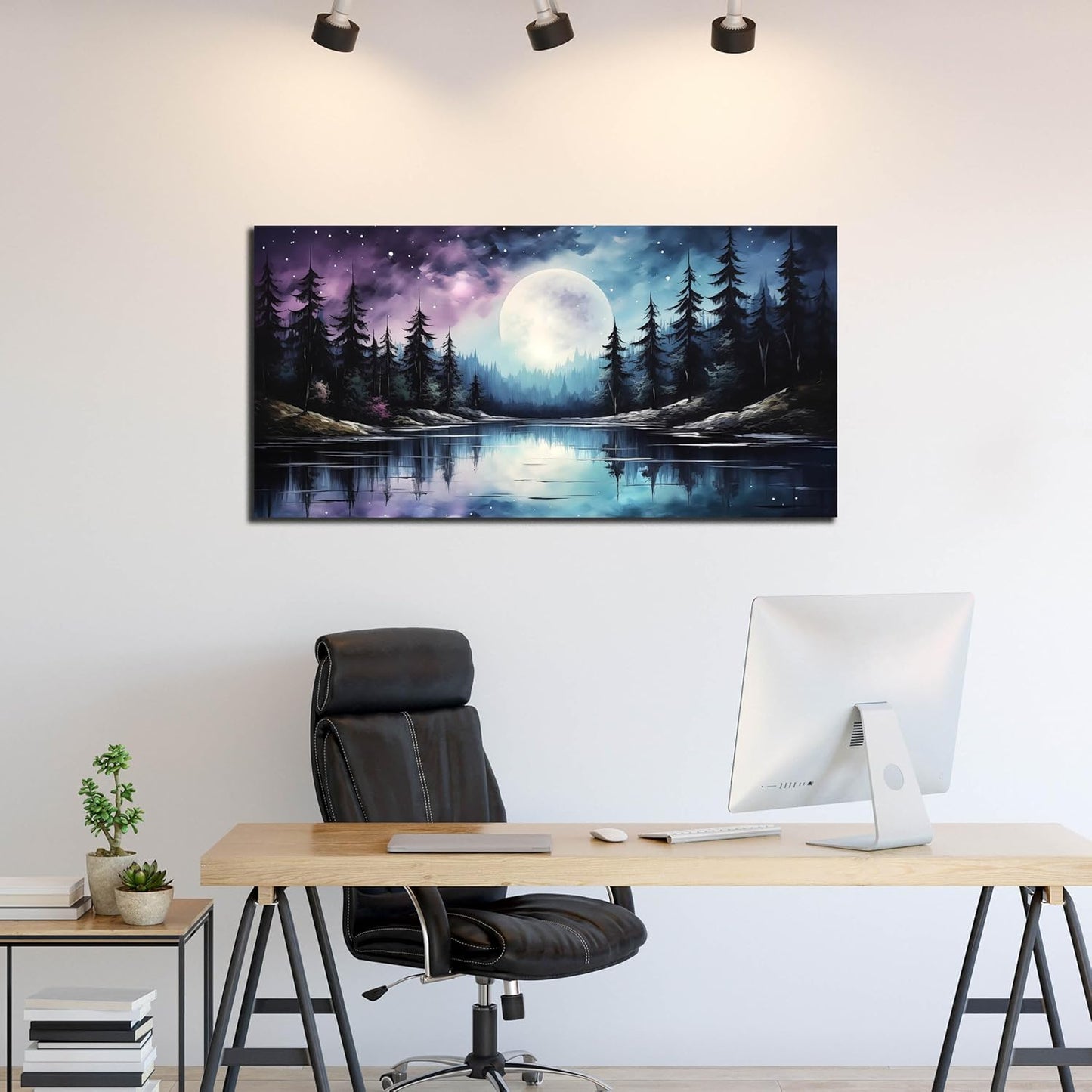 AOZEMI Large Forest Wall Art Landscape Canvas Moon Pictures for Living Room Office Bedroom Modern Nature Wall Decor 24x48