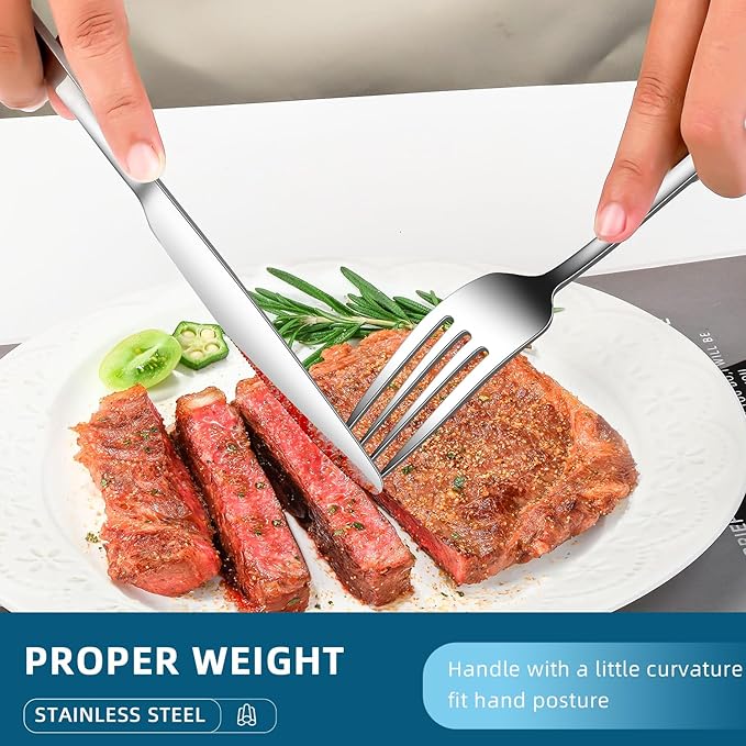 40 Piece Silverware Set for 8,Stainless Steel Cutlery Flatware Set,Mirror Polished Kitchen Utensils Set,Steak Knife Fork and Spoon Set for Home,Kitchen and Restaurant Use, Dishwasher Safe