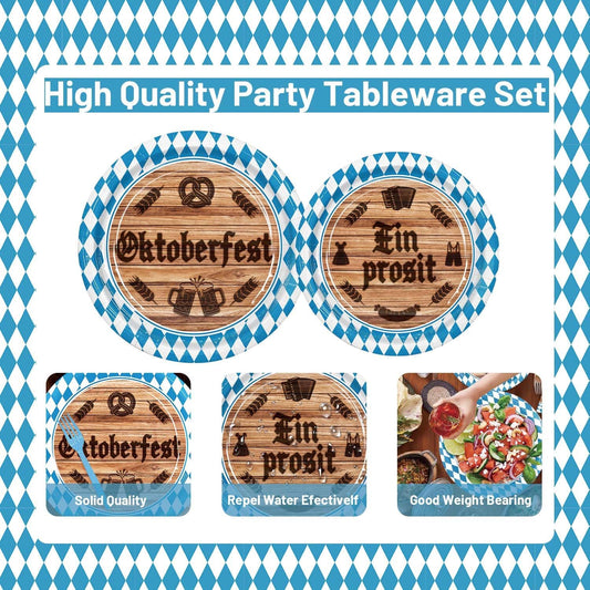 161 Oktoberfest Party Supplies Dinnerware Set - Bavarian German Design with Plates Cutlery Cups & Tablecloth-Blue Diamond Themed Decor for 20 Guests Perfect for Beer Festival, Oktoberfest Celebration