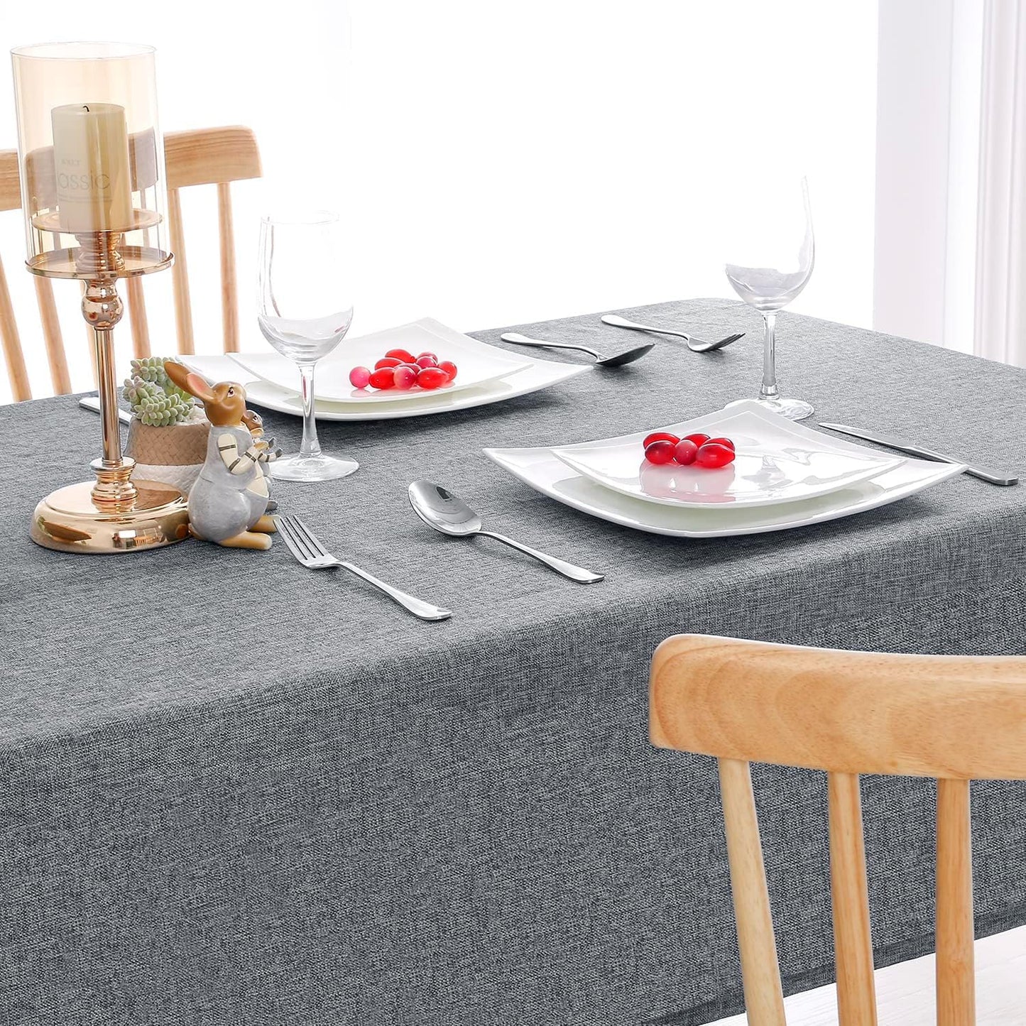 Hiasan 2 Pack Faux Linen Square Tablecloth - Wrinkle and Stain Resistant Washable Table Cloth for Kitchen Dining Room Holiday Table Cover for Party Dinner, Grey, 54 x 54 Inch