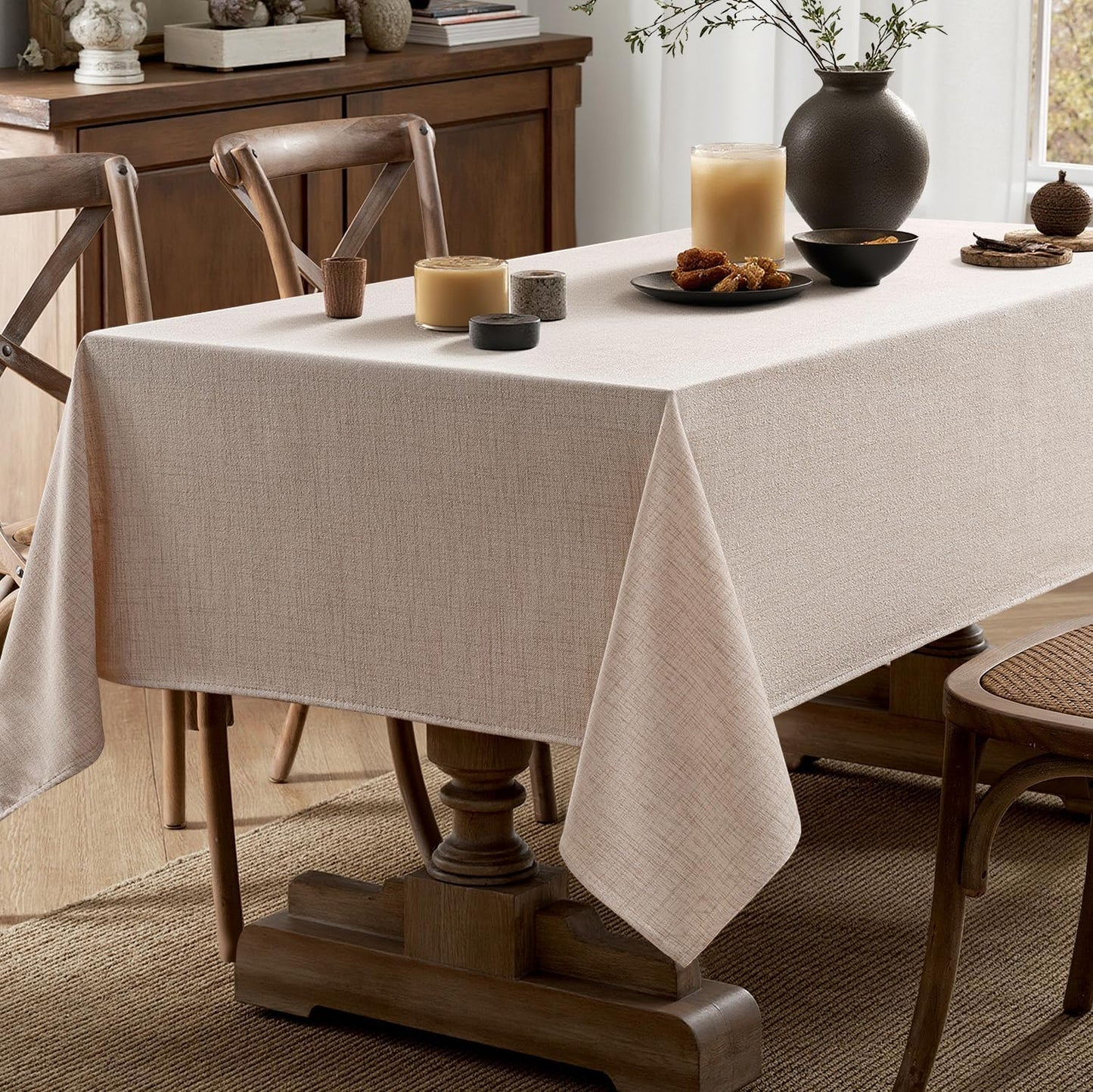 MIULEE Natural Linen Tablecloth 60x144 Inch Rectangle Table Cloth Waterproof,Stain Resistant & Wrinkle Resistant for Dining Party Wedding