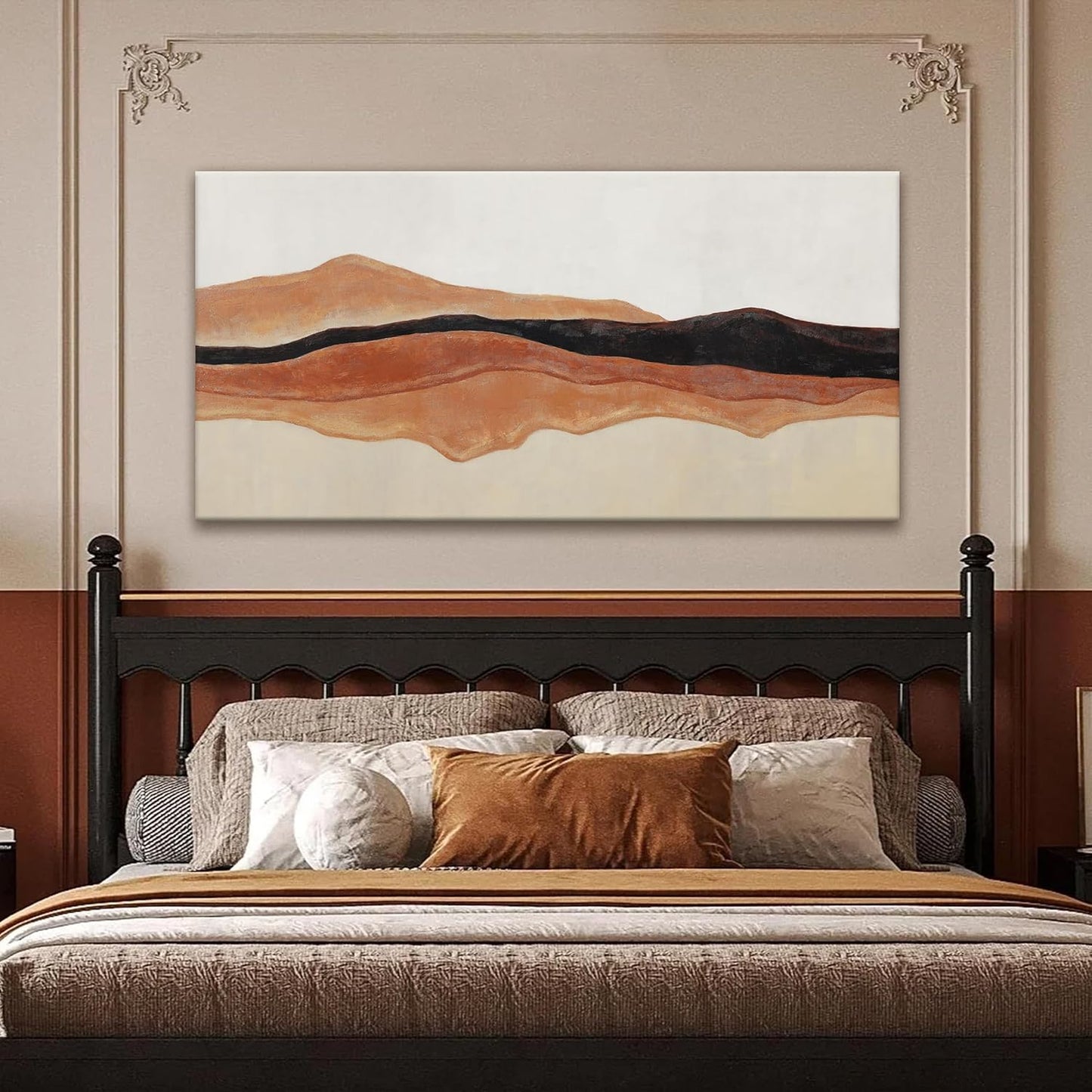 QSQ Abstract Wall Art Decor Red Brown White Wall Art Painting Canvas Art Wall Decor Prints Minimalist Abstract Art For Living Room Wall Bedroom Kitchen Office Artwork 24" × 48"