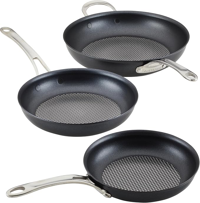 Anolon X Hybrid Nonstick Cookware Frying Pans/Skillet Set, Induction Suitable, 8 Inch, 10 Inch, and 12 Inch - Charcoal Gray
