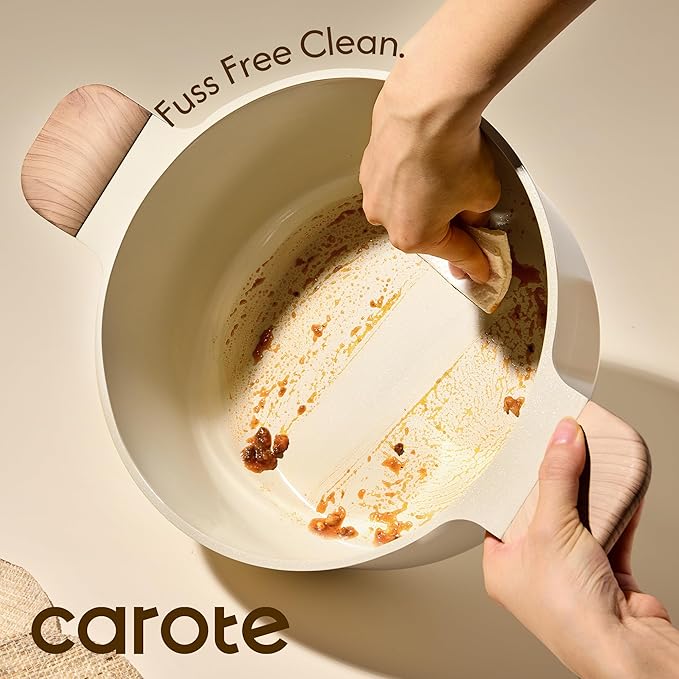 CAROTE 5 Qt Nonstick Stock Pot with Lid Soup Pot, Ceramic 5 Quart Casserole with Lid, Easy to Clean Non Stick Cooking Pot Cookware PFOA Free, Ceramic Oatmeal