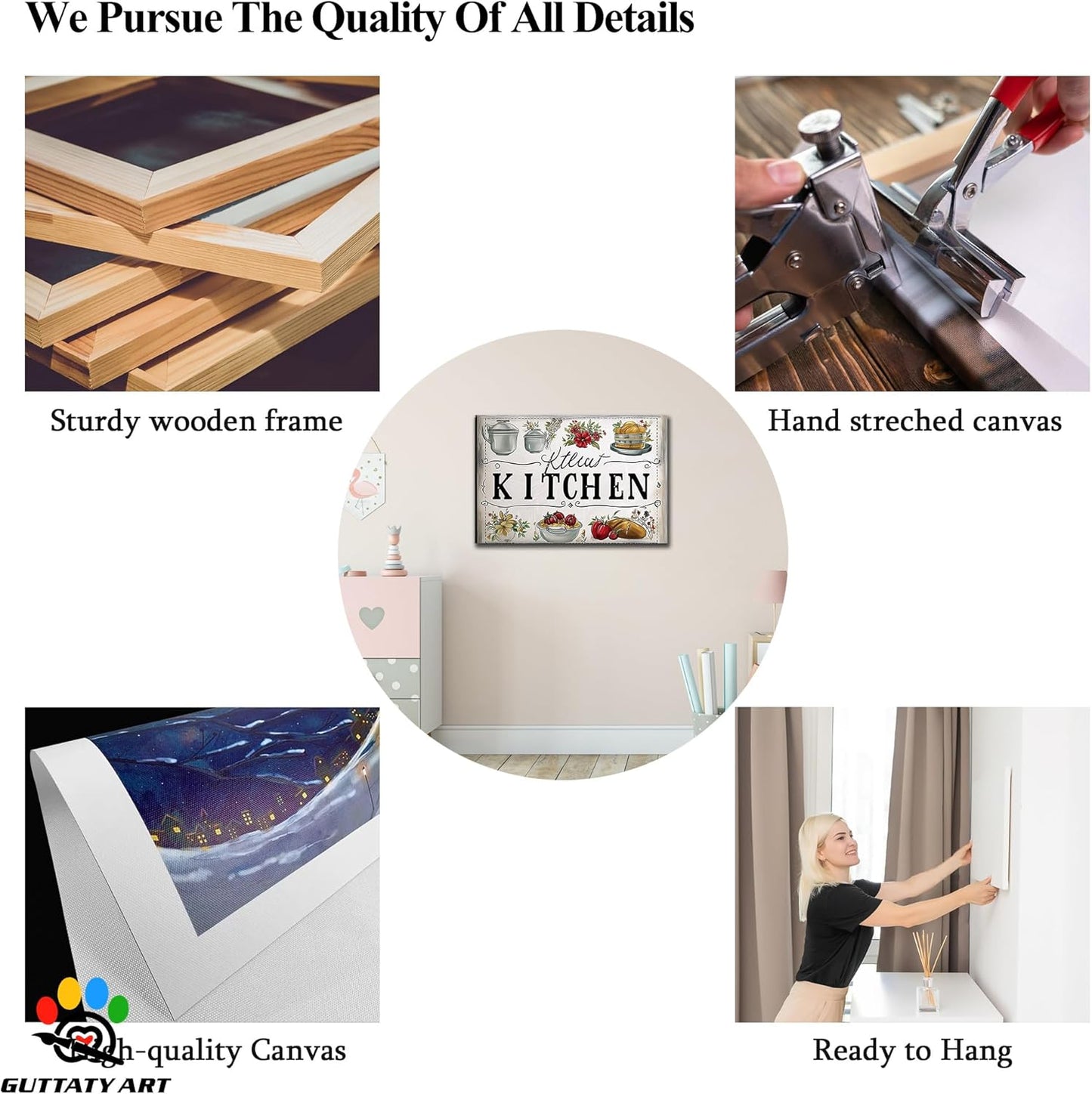 GUTTATY Kitchen Pictures Wall Decor, Farmhouse Wall Art Decor Colorful Vegetables and Flowers Painting for Dinning Room Restaurant Decor, Mother's Day Gift for Grandma Mom Hanging Artwork 18×24 Inch