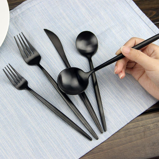 Flatware Set, Matte Black Silverware Set, AOOSY Heavy Solid 20-Piece 18/10 Stainless Steel Flatware Cutlery Set for 4, Mirror Finish, Dishwasher Safe, Nice Box Package(A Matte Black Flatware)