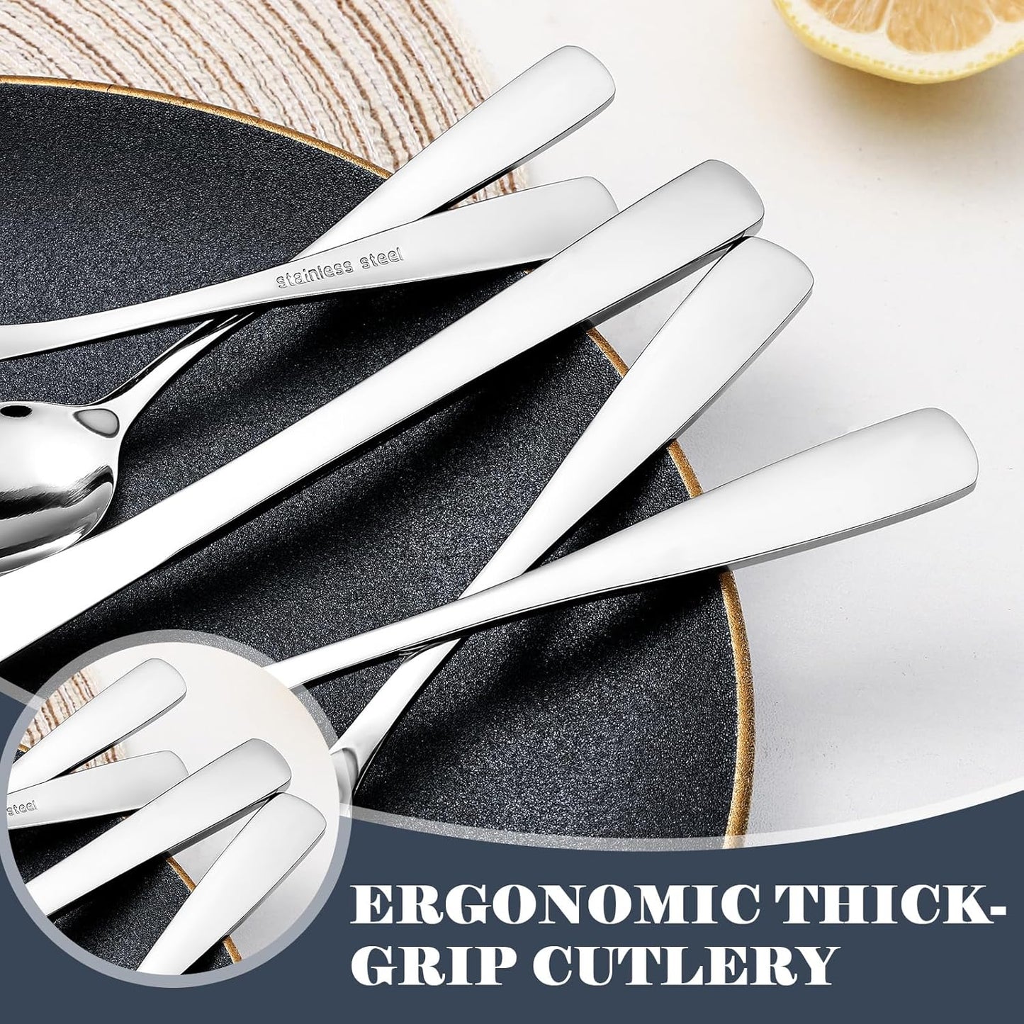 BEWOS 49-Piece Silverware Set with Organizer - Stainless Steel Silverware Set for 8 with Steak Knives and Drawer Organizer, Mirror Polished Flatware Set for Home and Restaurant, Dishwasher Safe