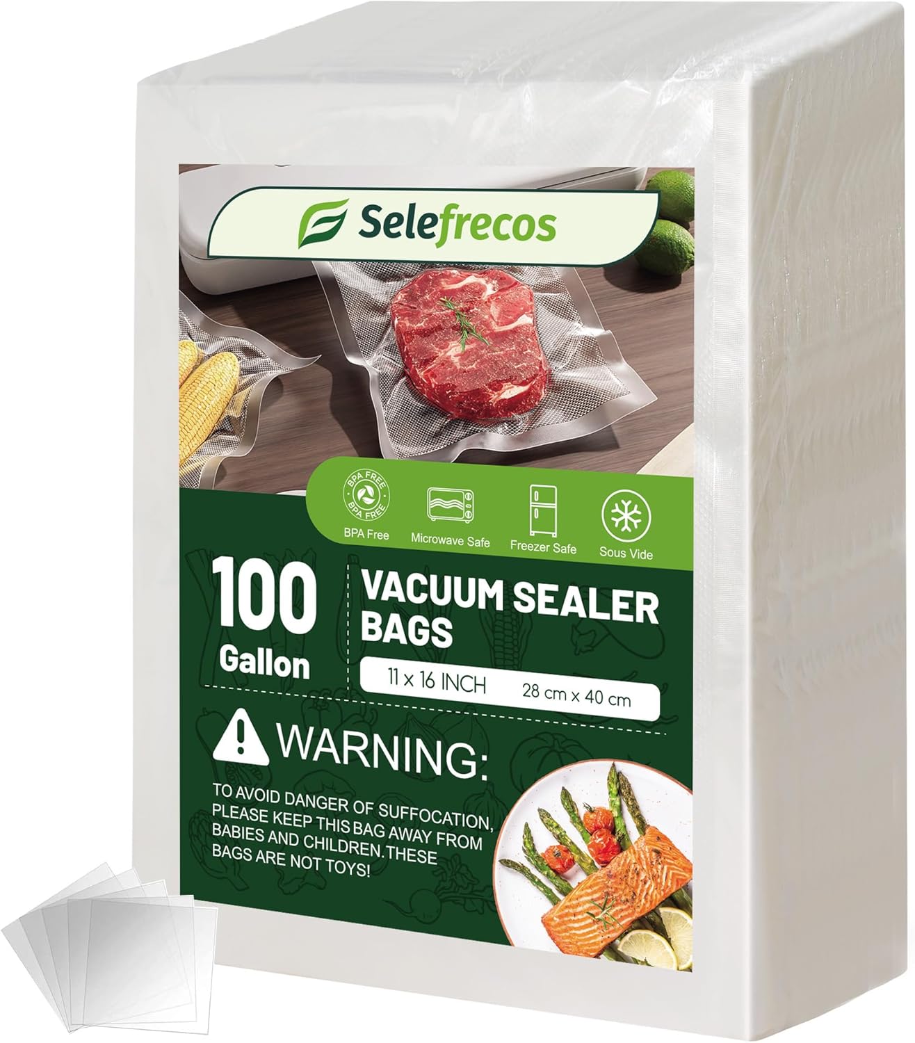 100 Gallon Vacuum Sealer Bags, Heavy Duty BPA Free 11 x 16 Inch Vacuum Seal Bags for Food Saver, Seal a Meal, Weston. Commercial Grade Vacuum Food Storage Bags for Sous Vide Freezer Storage Meal Prep