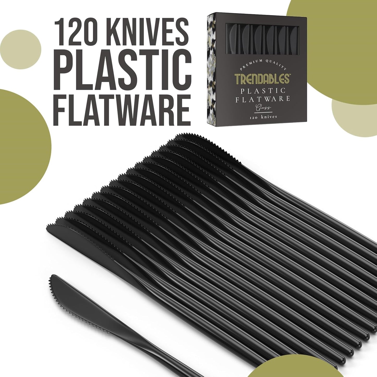 Trendables Disposable Black Plastic Cutlery Set - 120 Pack Silverware with Black Plastic Knives