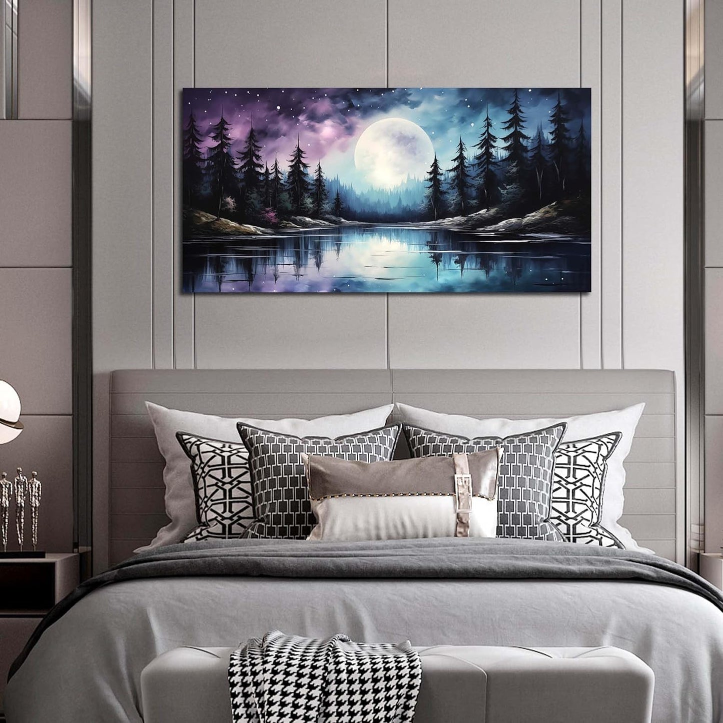 AOZEMI Large Forest Wall Art Landscape Canvas Moon Pictures for Living Room Office Bedroom Modern Nature Wall Decor 24x48