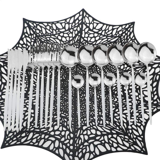 Silverware Set, 24-Piece Stainless Steel Shiny Flatware, Tableware Cutlery for Home and Restaurant, Dishwasher Safe, White Handle Silver