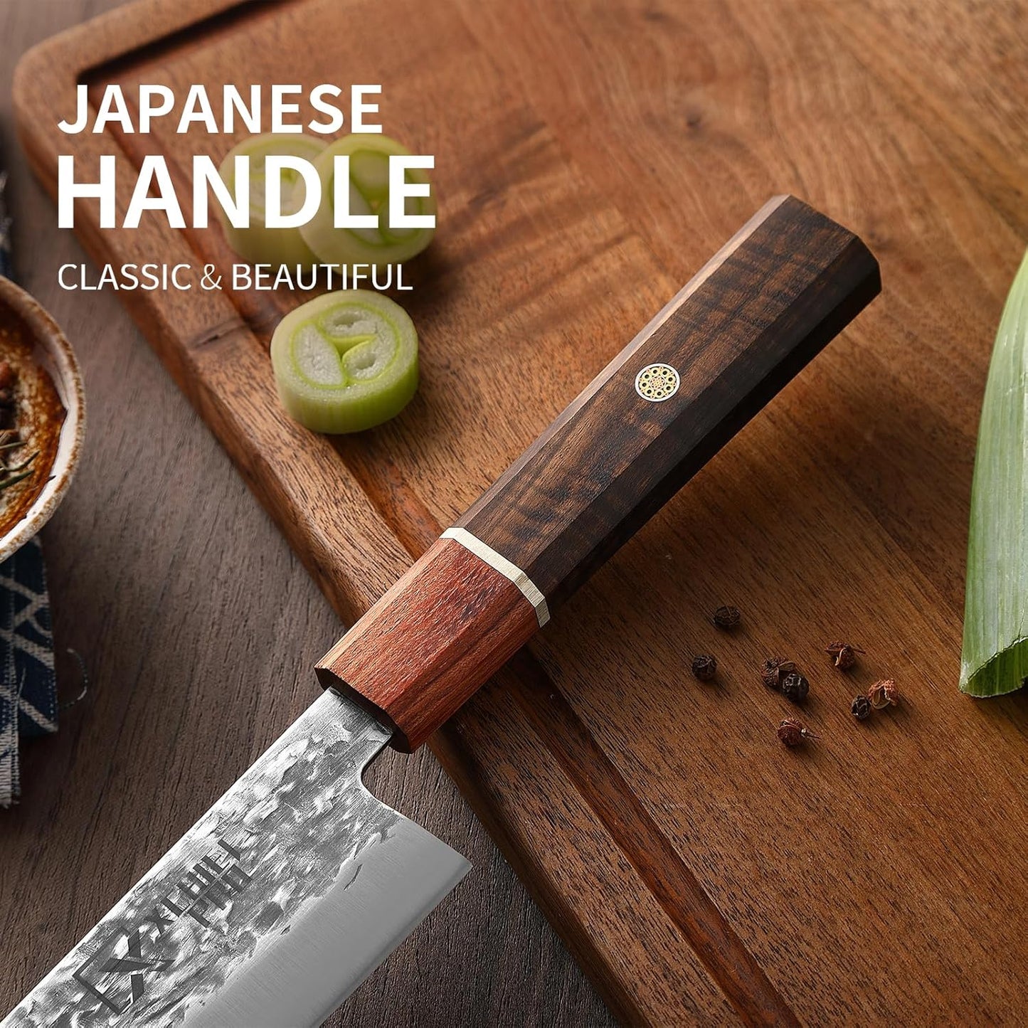 Japan Knife Set, High Carbon Steel Japan Nakiri Santoku Knife Set, Hand Forged Meat Cleaver Butcher Knife with Accessories for Kitchen, Camping BBQ Knives Set with Bag