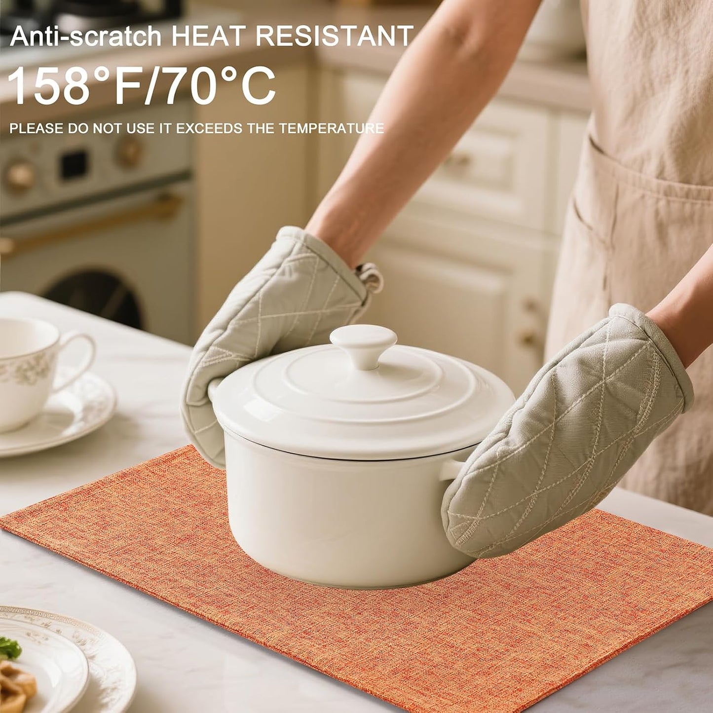 Homaxy Cloths Placemats for Dining Table Set of 6, Heat Resistant Washable Cotton Linen Blend Table Mats, Ideal for Kitchen Party Dining Decoration, 13" x 19", Orange