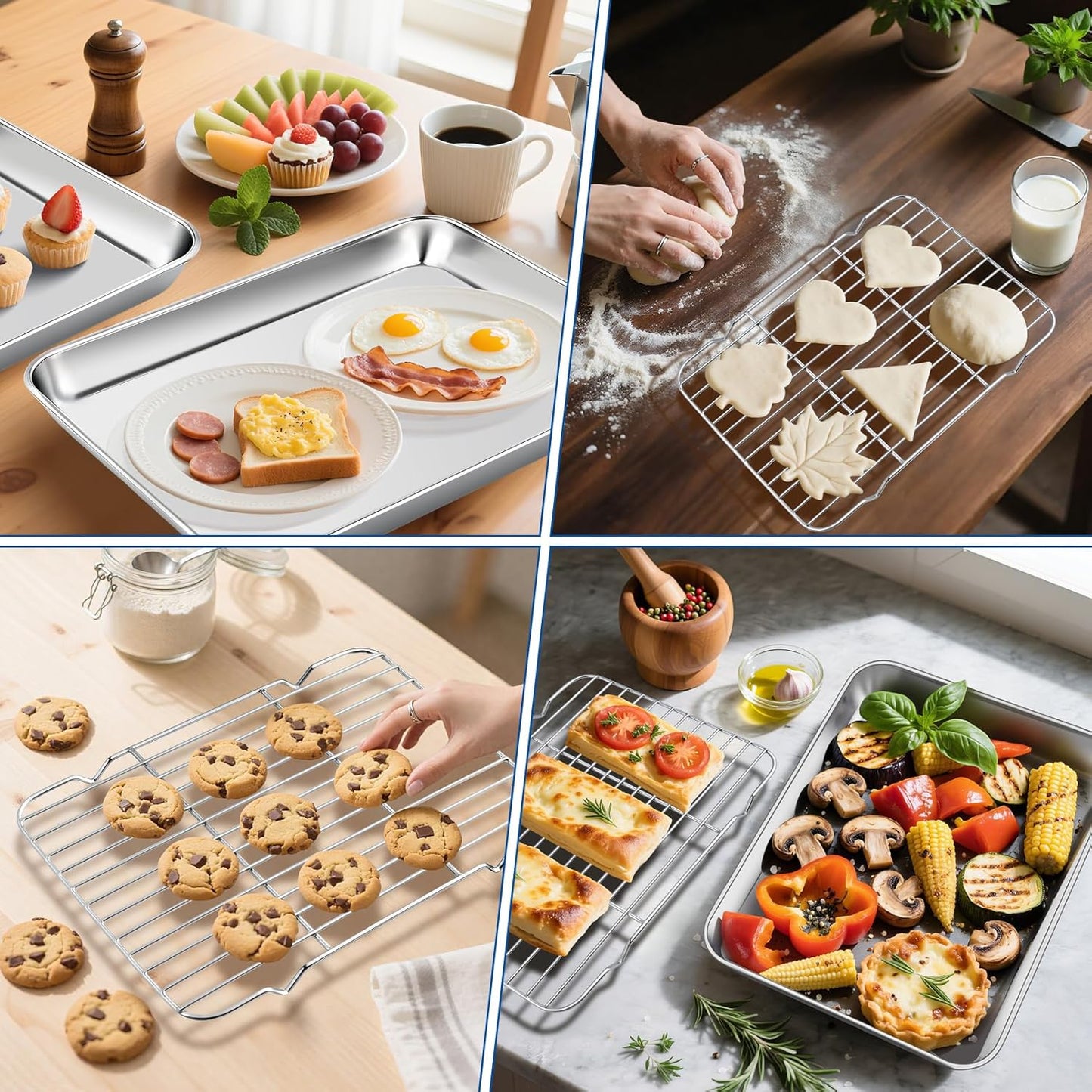 Baking Sheet with Rack Set,10.2 Inch Stainless Steel Baking Pan Tray Cookie Sheet with Cooling Racks,Nonstick Bacon Cookie Trays for Cooking Roasting,Dishwasher Safe,Heavy Duty & Easy Clean