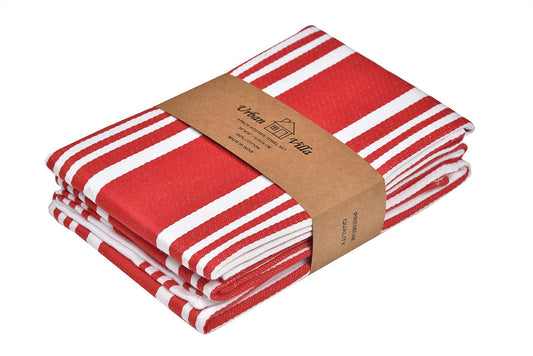 Urban Villa Kitchen Towels 100% Cotton Pack of 6, Highly Absorbent Quick Drying Super Soft Premium Dish Towels 20x30 Inch for Kitchen with Hanging Loop Hand & Tea Towels - Red/Blue/White