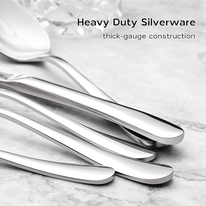Onader 60 Piece Heavy Duty Flatware Set, Stainless Steel Silverware Cutlery Set for 12