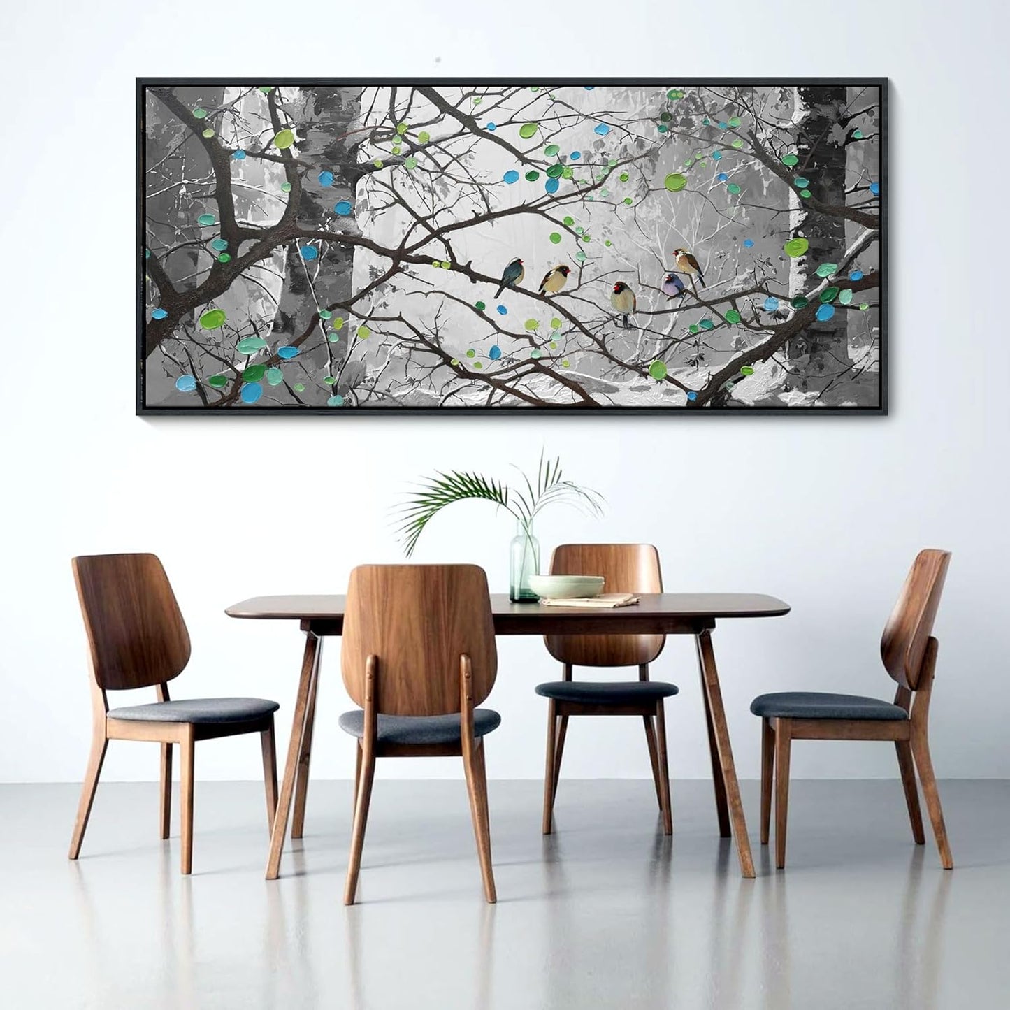 YCPRIMER Extra Large Grey Wall Art Bird on Branch Misty Forest Canvas Artwork Modern Framed Canvas Painting Decorative Home Decor Easy Be Hung Directly Dining Room Living Room Bedroom Office Size 70x31 Inches