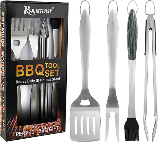 ROMANTICIST 4pc Heavy Duty Grill Accessories for Top Chef - Professional Grill Tools Set & Basic BBQ Tools for Backyard Restaurant Outdoor Kitchen - Deluxe Grill Gift for Dad on Father’s Day Birthday