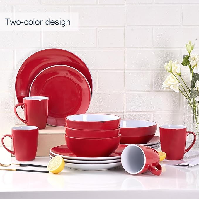 Bestone 16 Piece Round Kitchen Dinnerware Sets, Plates and Bowls, Dinner Plates, Cereal Bowls, Stoneware Dinnerware, Blue and White