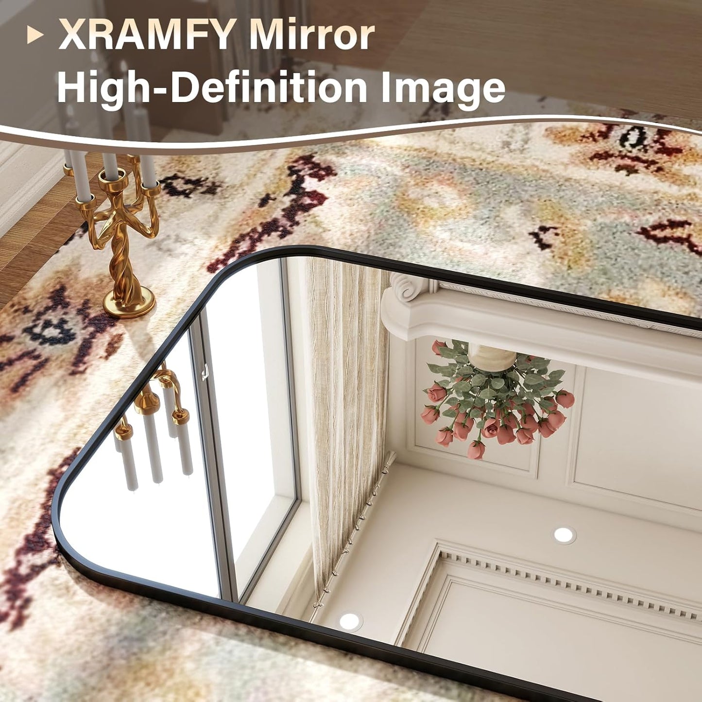 77x38 Inch Floor Length Mirror with Stand, Full Length Standing Mirror for Bedroom, Full Body Tall Mirrors with Modern Aluminum Alloy Frame in Black, Home Decor