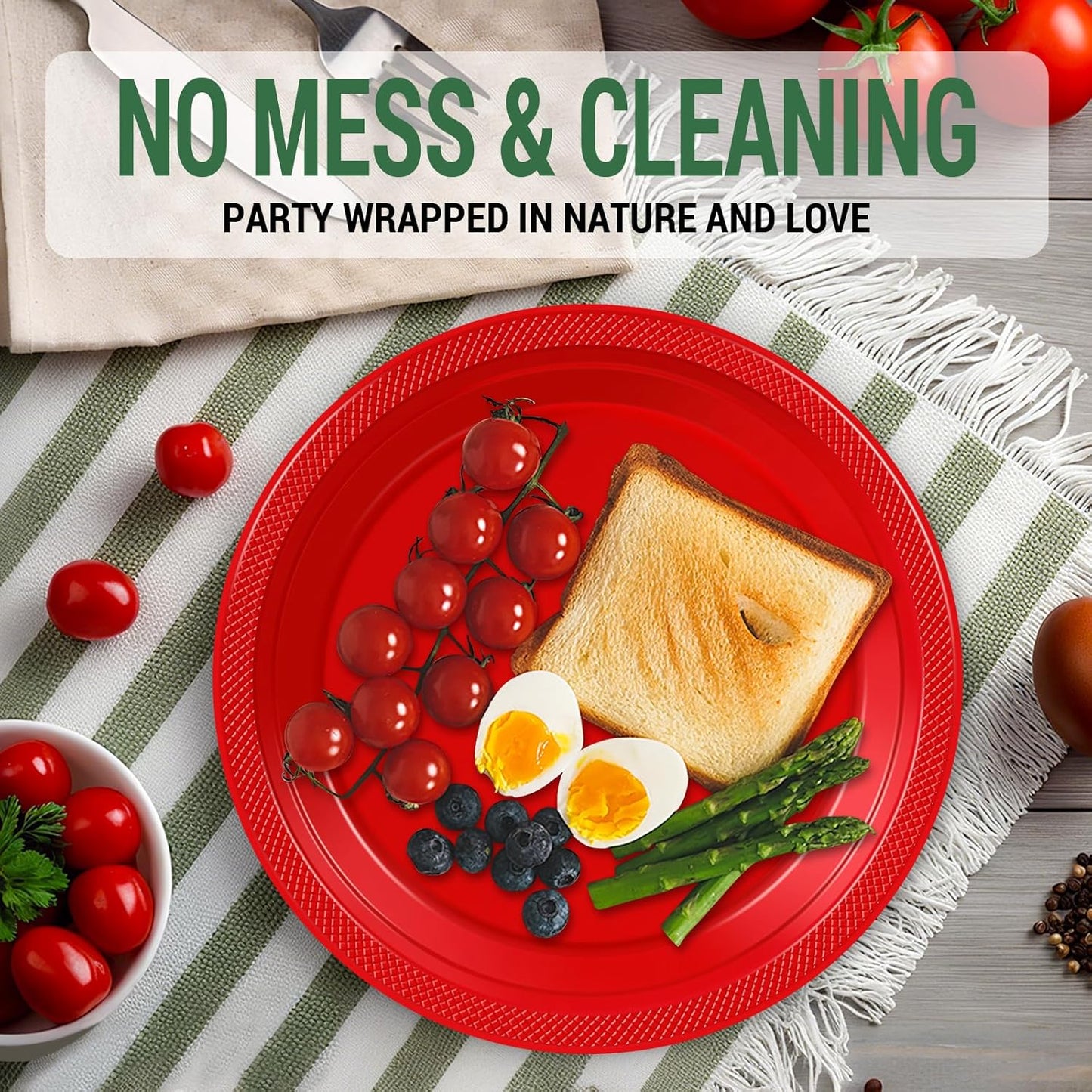 50 Red Plastic Plates For Party, Includes 25-9" & 25-7" Cake Dessert Plastic Dinner Plates Disposable For Party Supplies