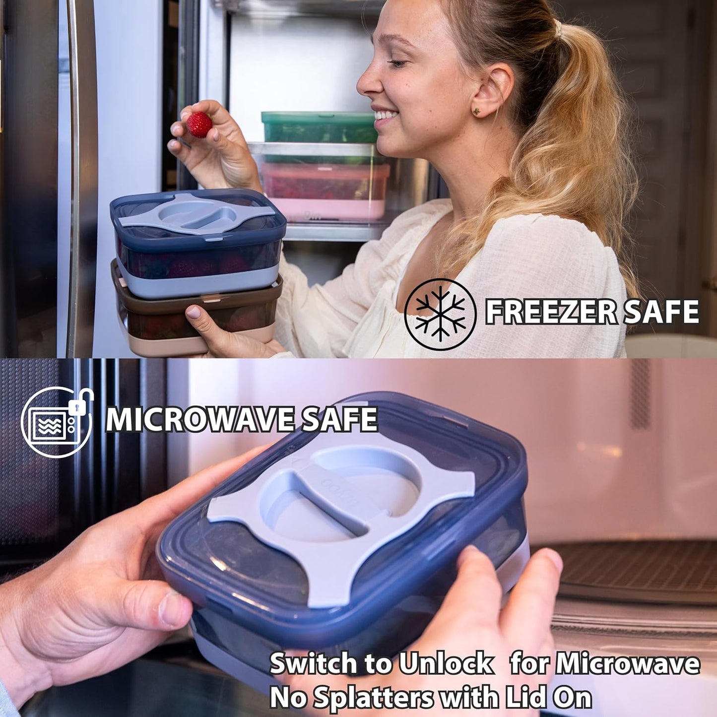 Bento Lunch Box Pack of 2– Leakproof Salad and Meal Prep 3 Cups 25.5oz Container Twistlock Lid Reusable Microwave and Dishwasher Safe BPA-Free For Work and On-the-Go