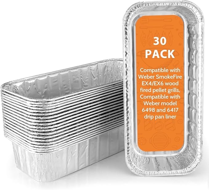 30 Pack Grill Drip Pans, 11 x 5 Inch Aluminum Foil Grease Catcher Cup Liner Compatible with Weber SmokeFire EX4/EX6/EPX6, Summit & Genesis II 400/600 Series
