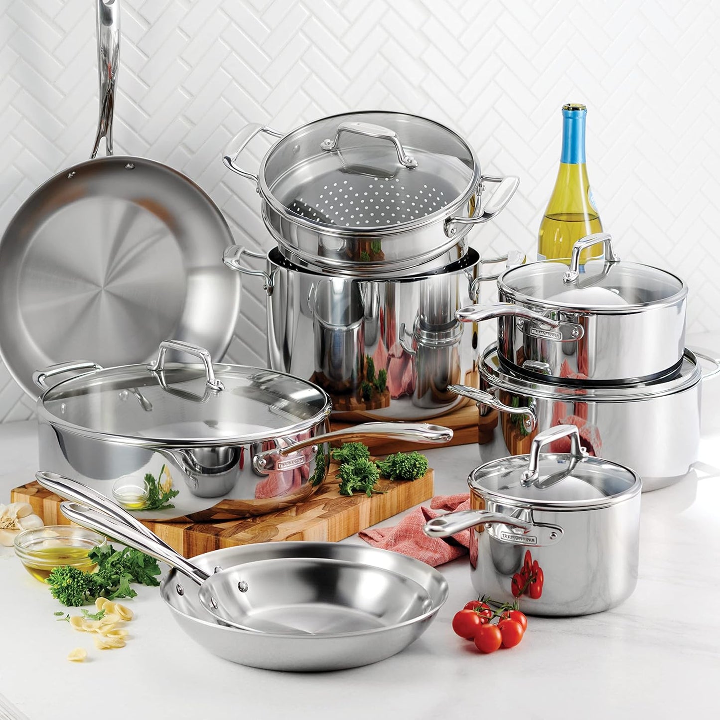 Tramontina Tri-Ply Clad Stainless Steel 14-Piece Cookware Set with Glass Lids, Pots and Pans Kitchen Set, Induction-Ready, Dishwasher-Safe, NSF-Certified