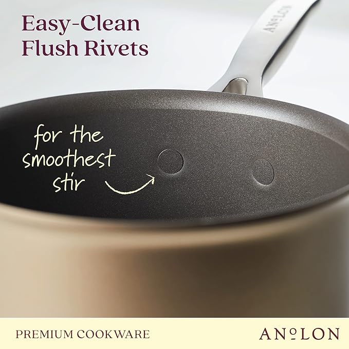 Anolon Ascend Hard Anodized Nonstick Sauce Pan/Saucepan and Lid - Good for All Stovetops (Gas, Glass Top, Electric & Induction), Dishwasher & Oven Safe with Stainless Steel Handle, 3 Quart - Bronze