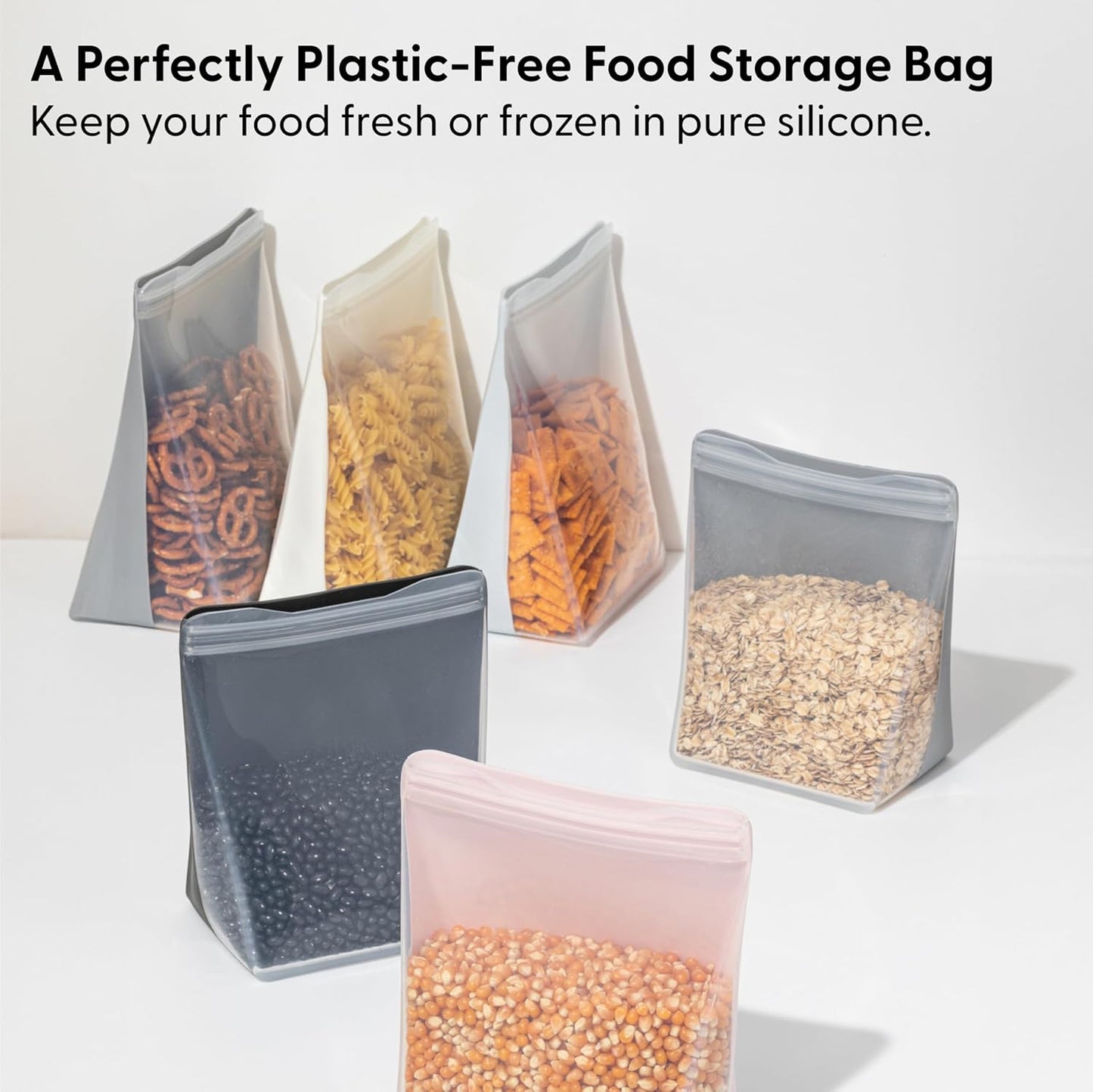 W&P Porter Silicone Reusable Storage Bag, Sandwich (36oz Stand-Up), Charcoal, Food Storage Container, Microwave and Dishwasher Safe, Easy Cleaning