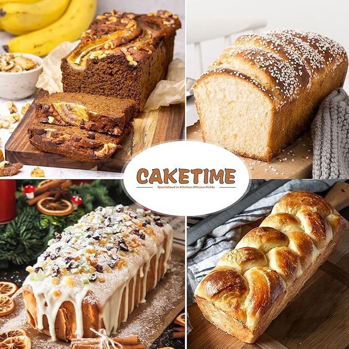 CAKETIME Silicone Loaf Pan with Metal Frame, Nonstick 10 x 4.8 x 2.3 inch Silicone Bread Pan for Baking Homemade Loaf, Bread, Meatloaf, Cake, Sandwich BPA Free