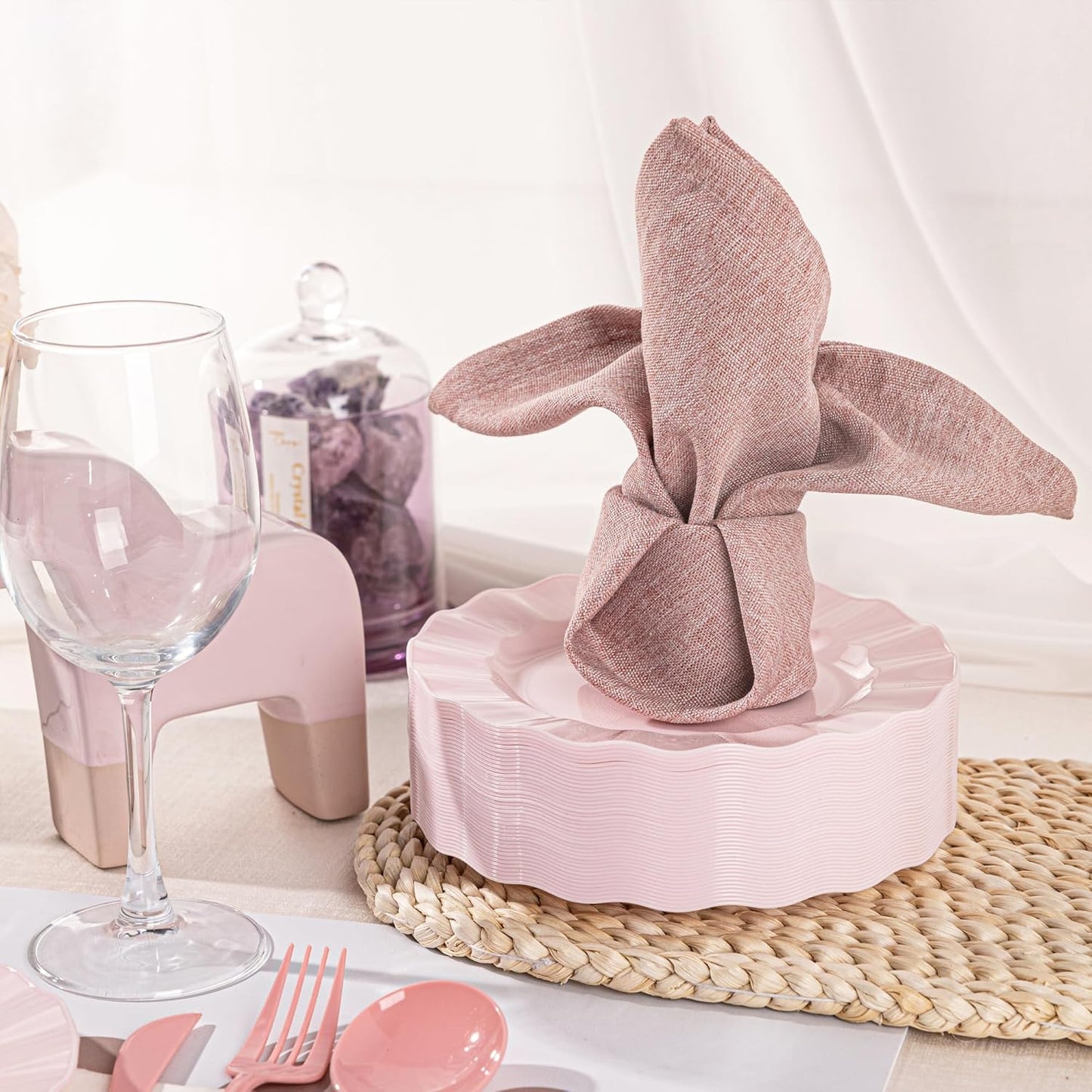 72 Pack Pink Plastic Plates, 7" Disposable Wave Salad/Dessert Plates Elegant Heavy Duty Plate for Party, Wedding, Thanksgiving, Christmas