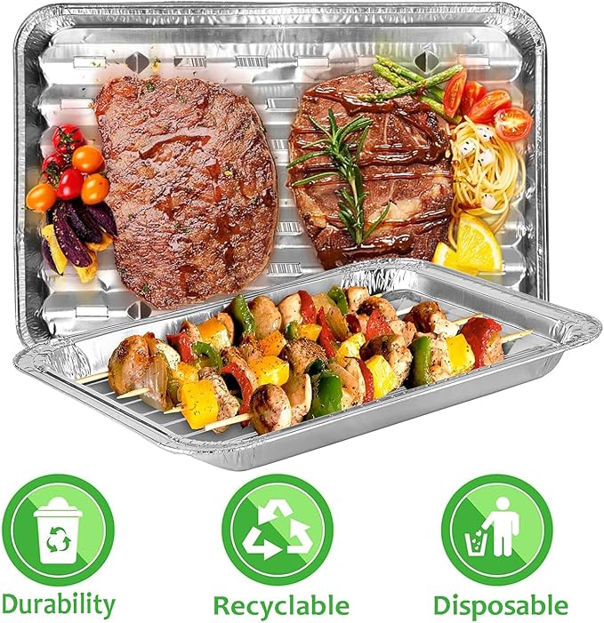 INFINITY EL Disposable Aluminum Foil Pans 20 Pack | Mini Shallow 8.5"x 6"x1.5" Broiler Pans, Heavy Duty Foil Pan | Aluminum Baking Pans for Roasting Turkey, Lasagna, Thanksgiving, Christmas, Party