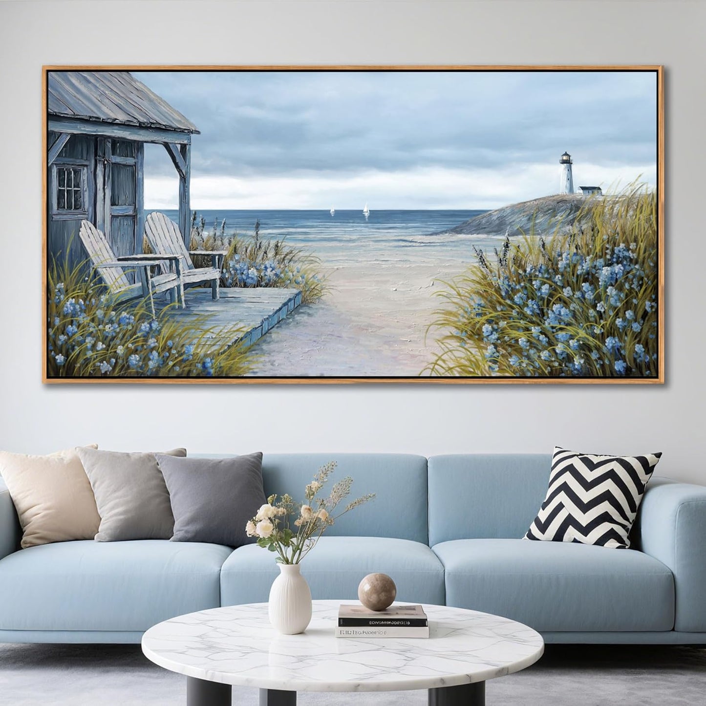Coastal Wall Art for Living Room - Framed Vintage Wall Decor & Seascape Bedroom Beach Wall Decor | Ocean with Beach Pictures | Canvas Artwork for Home Decor Farmhouse 29×58IN