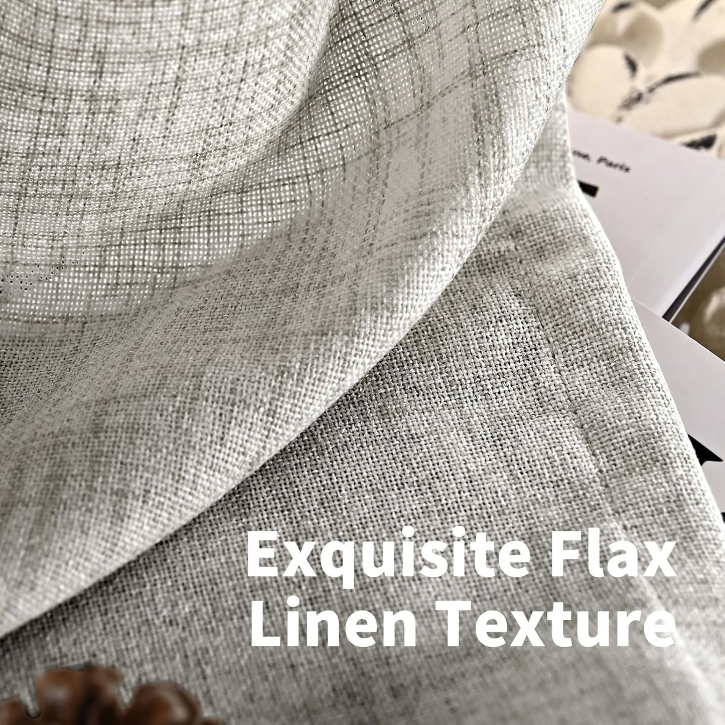 YoungsTex Dark Grey Linen Curtains 48 Inch Length for Short Window, Light Filtering Semi Sheer Drapes with Bronze Grommet for Living Room Kitchen Bathroom Bedroom, 2 Panels, 42 X 48 Inch