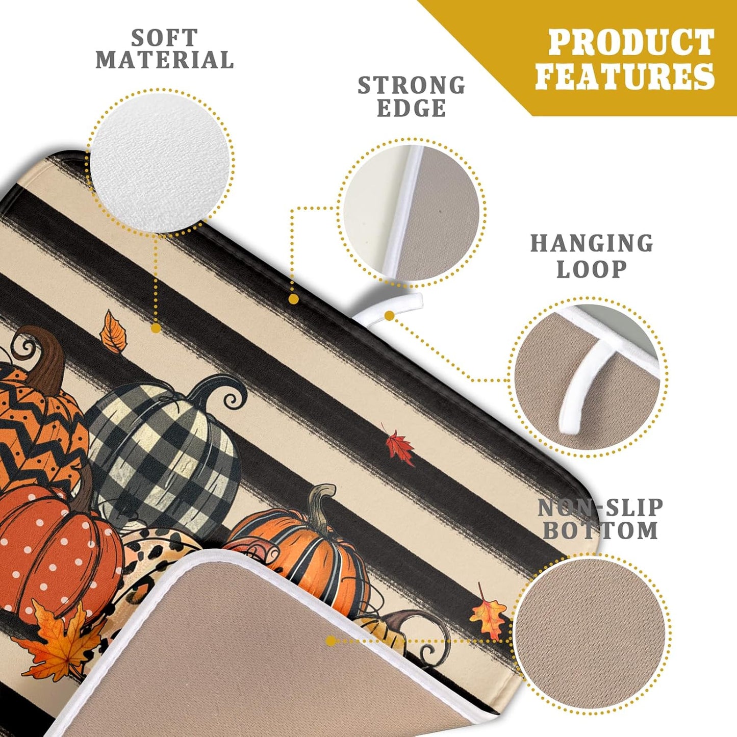 Autumn Pumpkin Dish Drying Mats 16x18 In, Fall Leopard Buffalo Plaid Thanksgiving Halloween Absorbent Microfiber Quick Dry Dishes Drainer Rack Mat for Kitchen Counter Decor