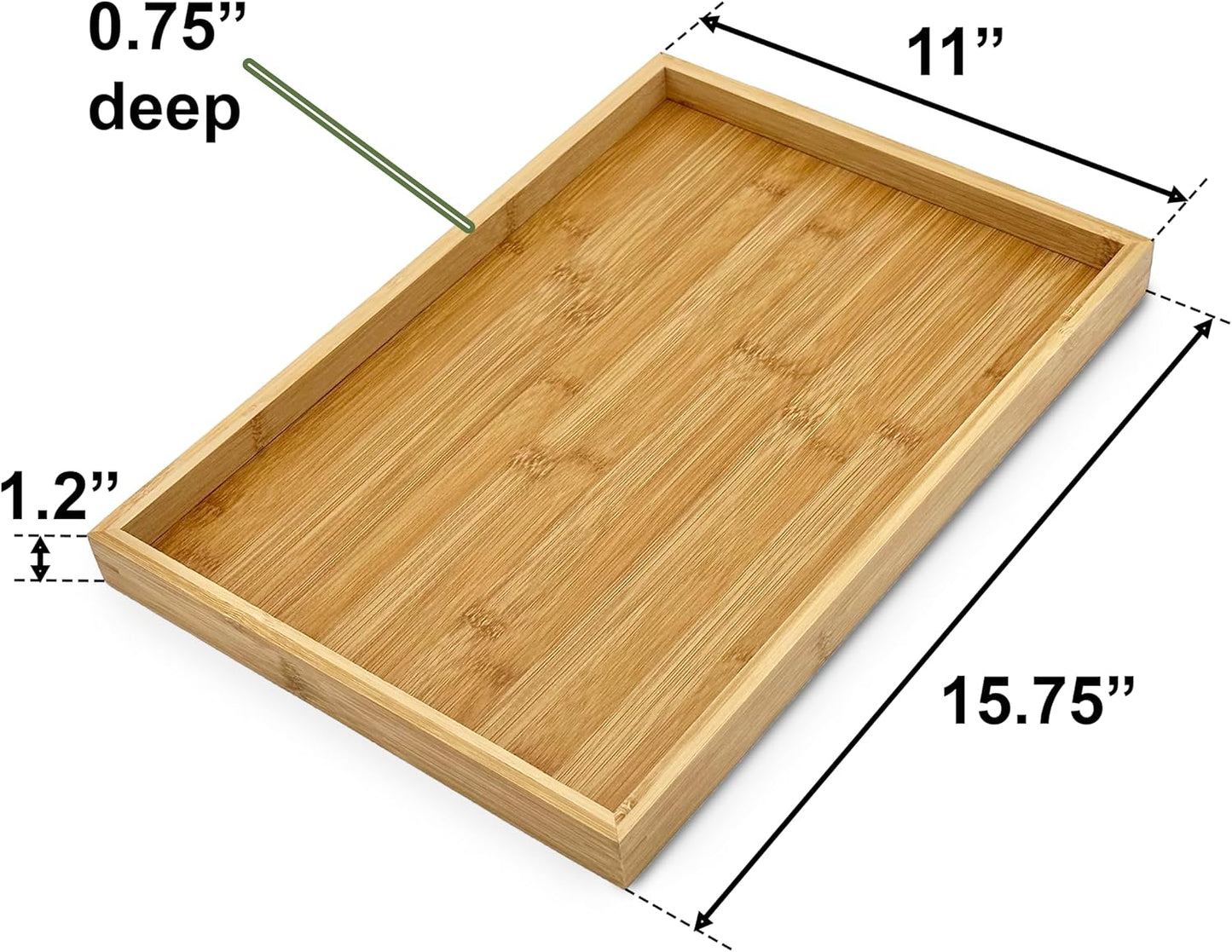 Bam & Boo Natural Bamboo Serving Tray Modern Rectangular (Bamboo, 15.75” x 11" x 1.2") for Food, Drinks, Decor, Vanity in Home, Kitchen, Bathroom, Coffee Table, Bed
