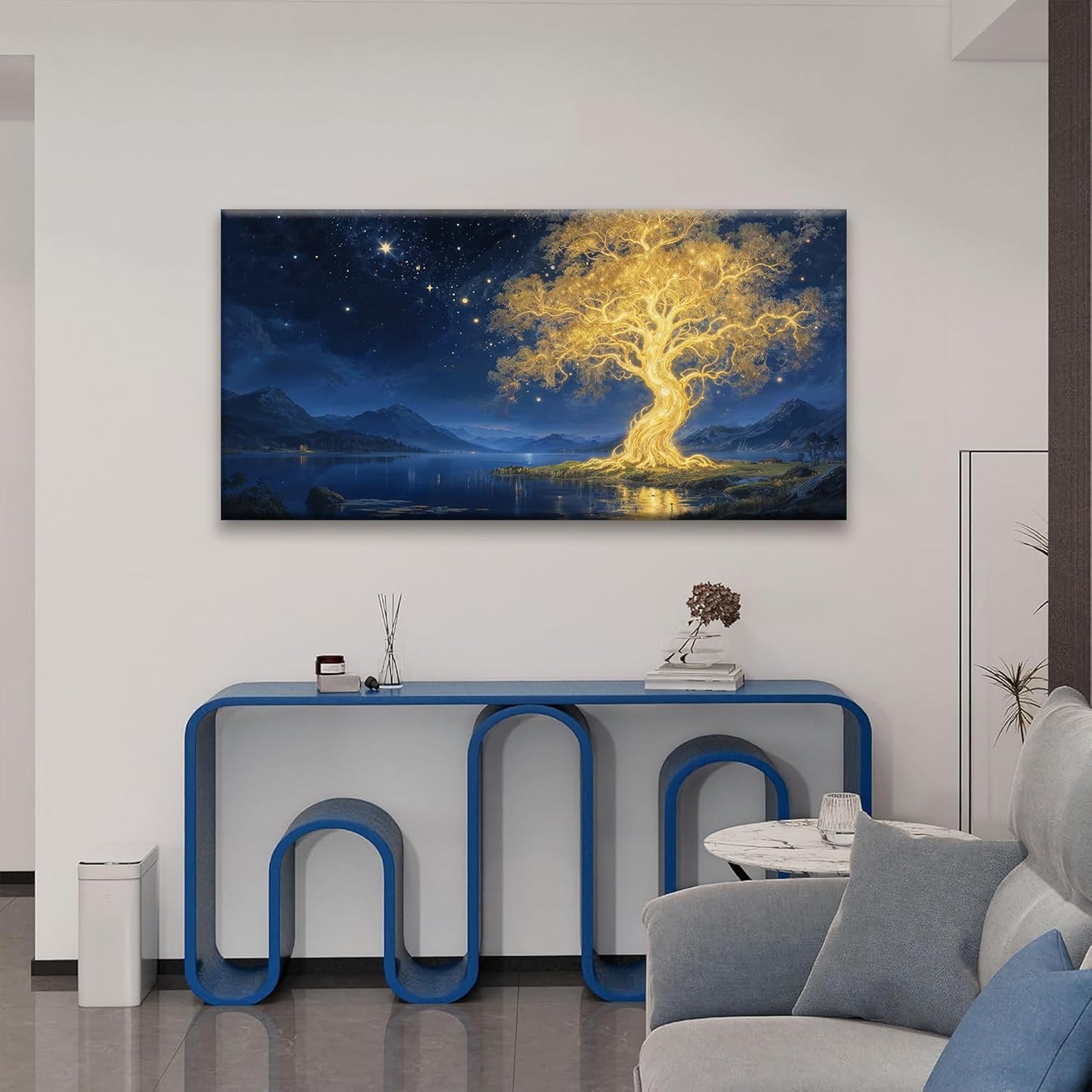 Suconvng Modern Wall Art For Living Room Nature Canvas Art Wall Decor Abstract Wall Decor Prints Painting Gold Tree Botanical Abstract Wall Art Picture For Bedroom Home Office Artwork 24" × 48"