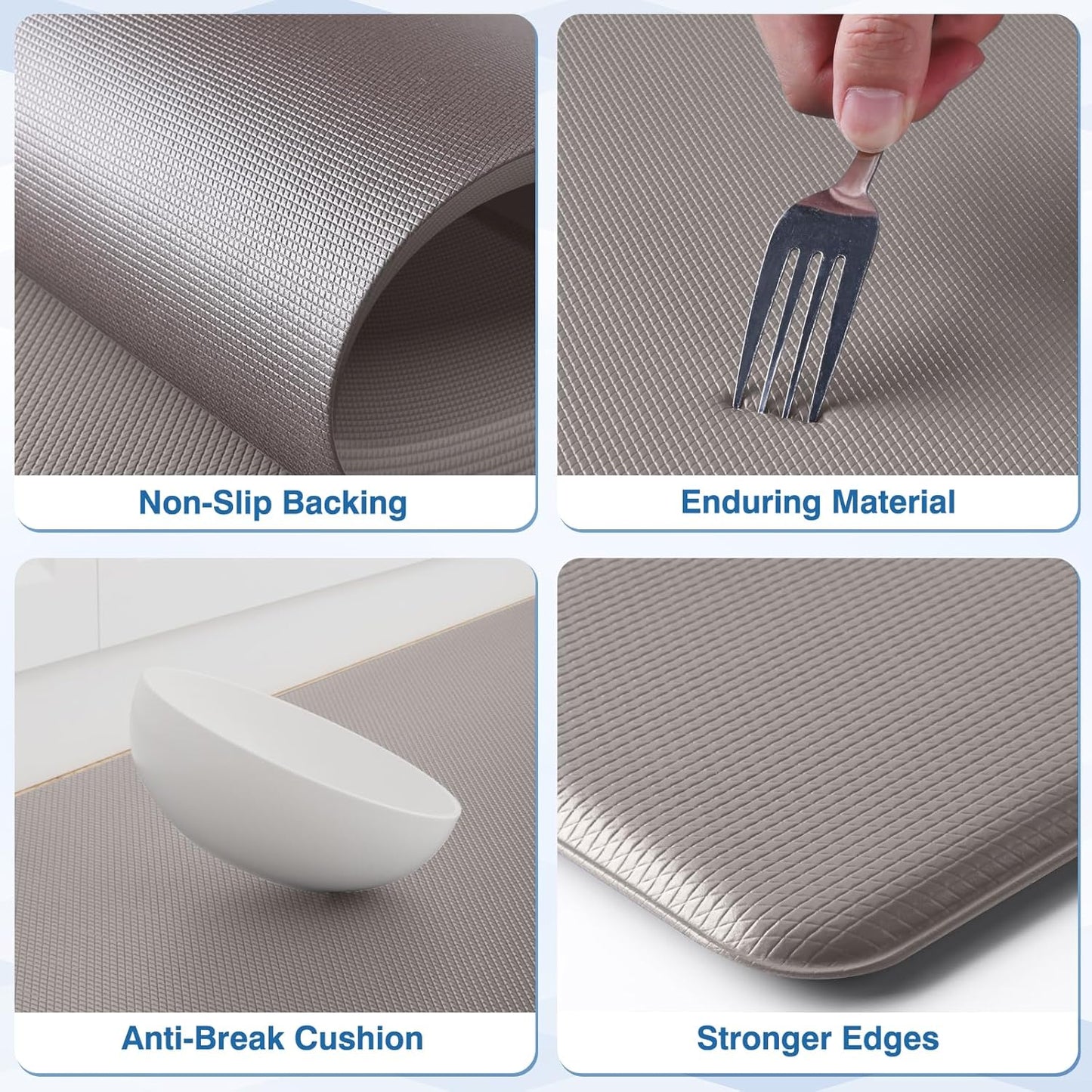 StepRite Kitchen Mats, 2PCS Kitchen Rugs, Cushioned Anti Fatigue Kitchen Mats for Floor, Non-Slip Standing Desk Mat, Waterproof Kitchen Rug Set for Kitchen, 20" x 32"+20" x 48"-0.4 inch Thick, Khaki