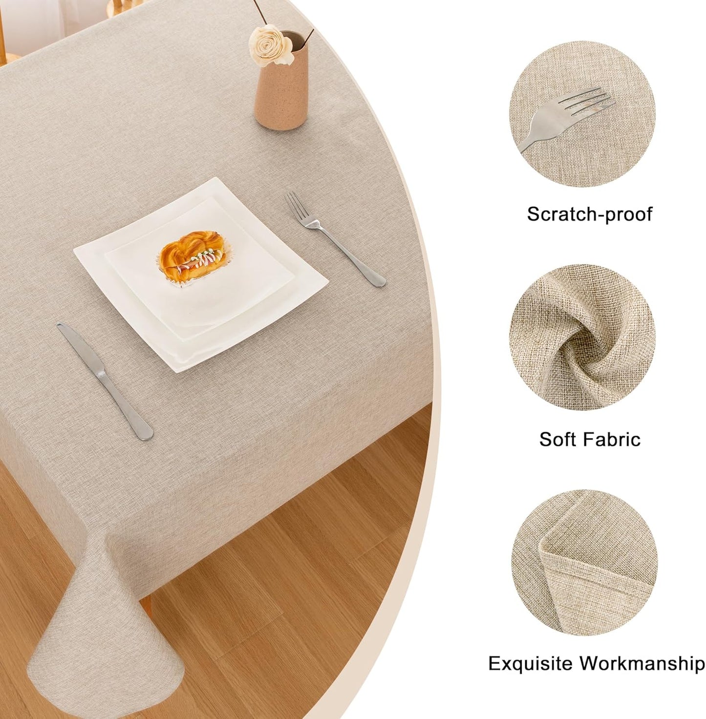 Hiasan 2 Pack Faux Linen Rectangle Tablecloth - Wrinkle and Stain Resistant Washable Table Cloth for Kitchen Dining Room Holiday Table Cover for Party Dinner, Beige, 30 x 60 Inch