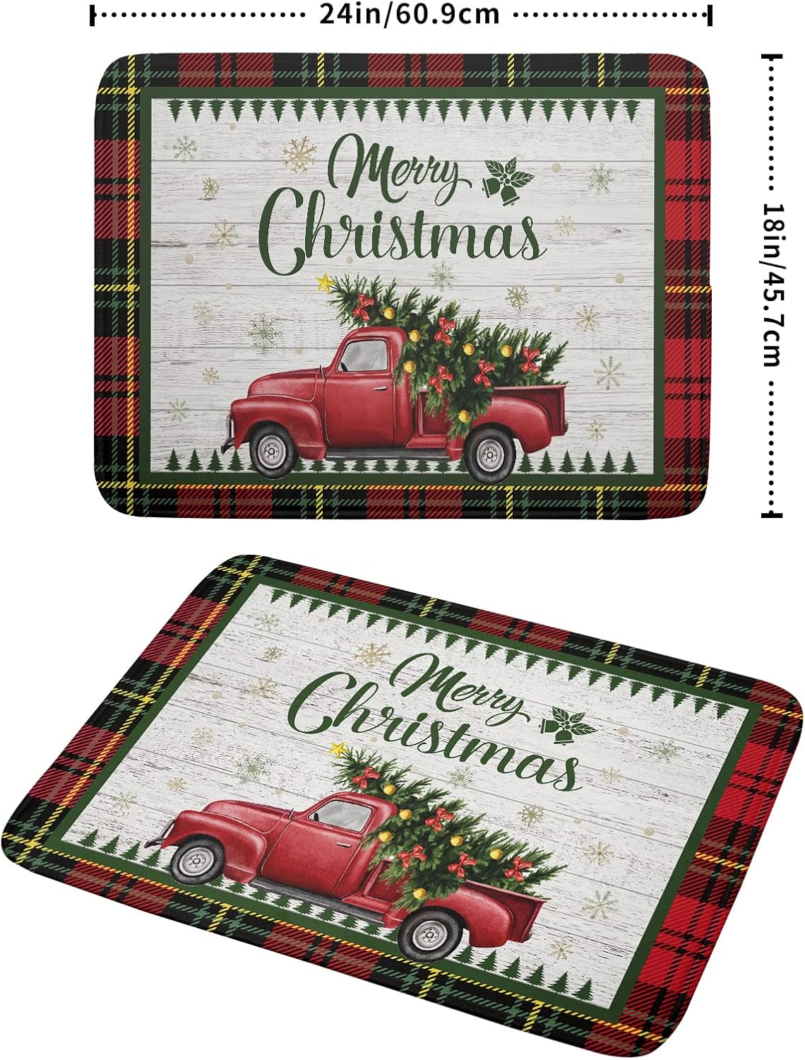 Christmas Dish Drying Mat 18x24 Inch for Kitchen Counter Decor Absorbent Reversible Microfiber Red Truck Buffalo Check Plaid Dishes Pad Dish Drainer Rack Mats Absorbent Fast Dry Kitchen Accessories
